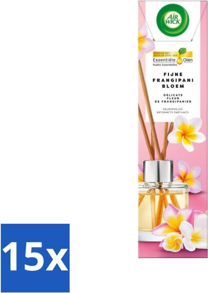 Air Wick Duftstäbchen-Diffusor – Zarte Frangipani-Blüten – Ätherische Öle – 40 ml - Vorteilspack - 15 Stücke