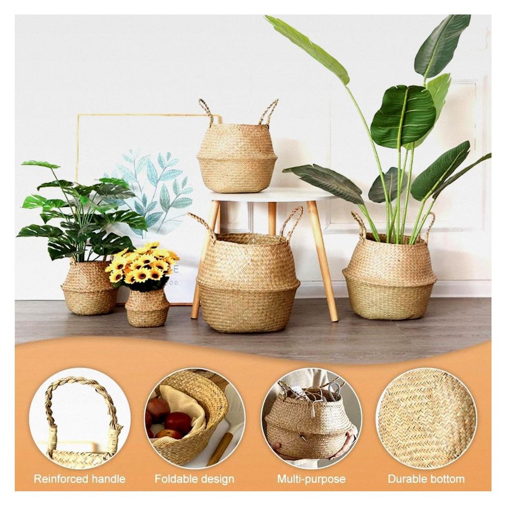 2 Stück Seegras Aufbewahrungskorb, geflochtener Blumentopf, Übertopf, Wäschekorb, Pflanzkorb, geflochtener Korb für Decken, Pflanzen und Spielz...