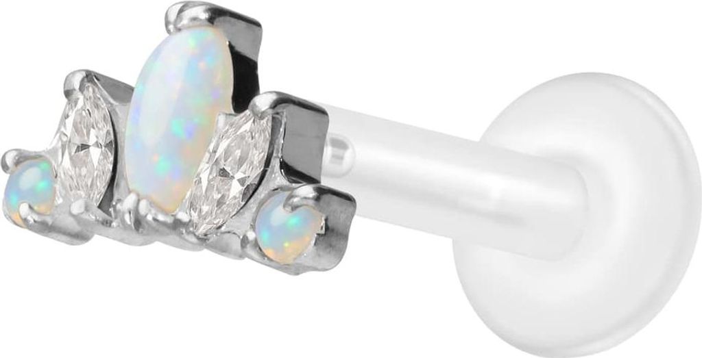 Ohrpiercing, Nasenpiercing PTFE Labret mit Innengewinde + Titan-Aufsatz LOTUSBLÜTE Silber Stablänge: 10mm | Stabstärke: 1,6mm