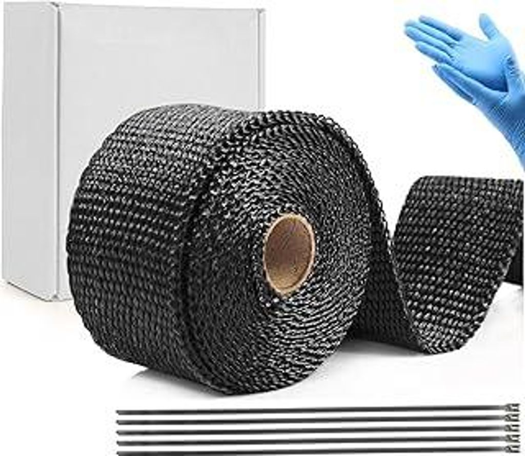 Yosugi 15M Hitzeschutzband Auspuff Dichtband Hitzeschutz mit 5 Kabelbinder Stainless Steel Cable Ties for Motorcycle Manifold, Thermal Tape, Manifo...
