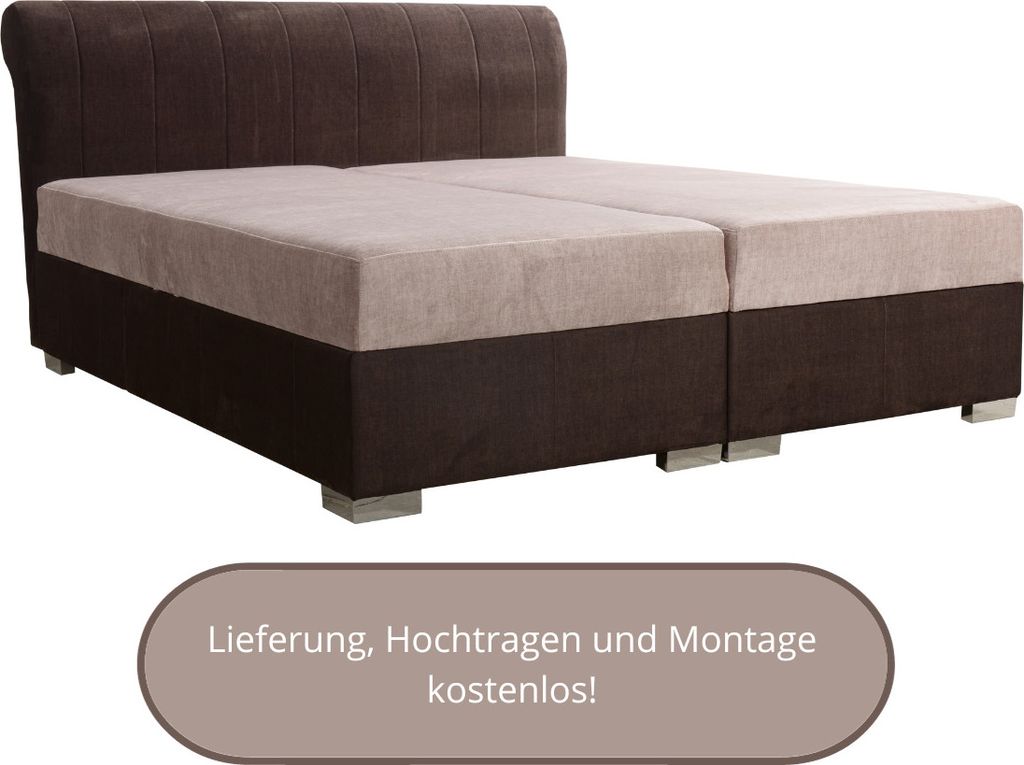 Boxspringbett Dalas 120x200 cm, mit Bonellmatratze Topper und zwei Bettkästen, Braun-Beige