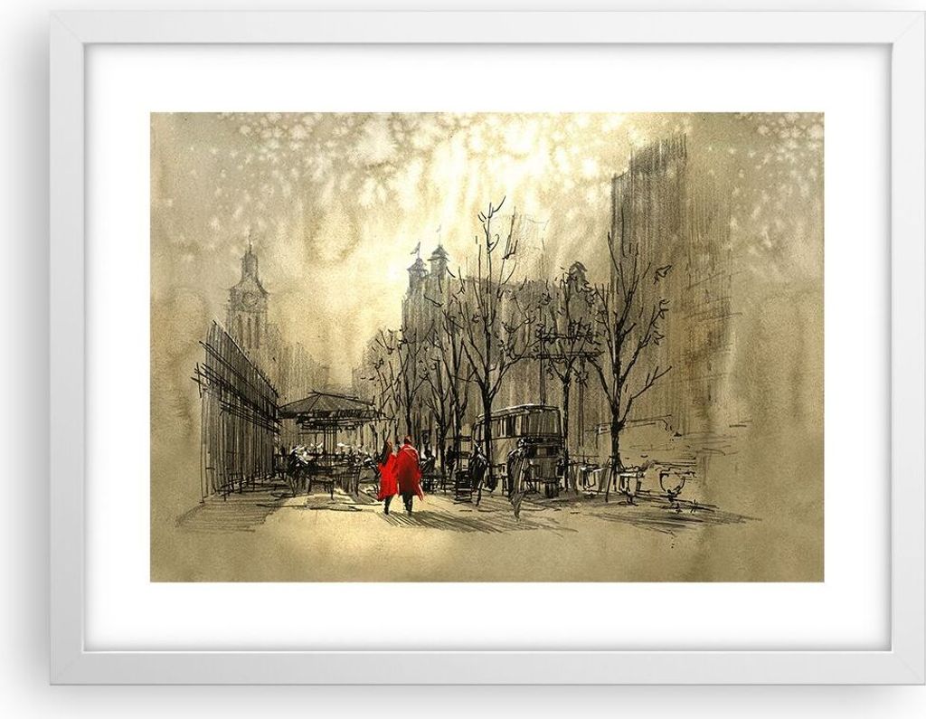 Gerahmtes Poster - Weißer Rahmen - Stadt Frau Geliebte - 40x30 cm - Wand Bild - Wanddeko - Wandbilder - Kunstposter - Wandposter - Bilderrahmen - ...