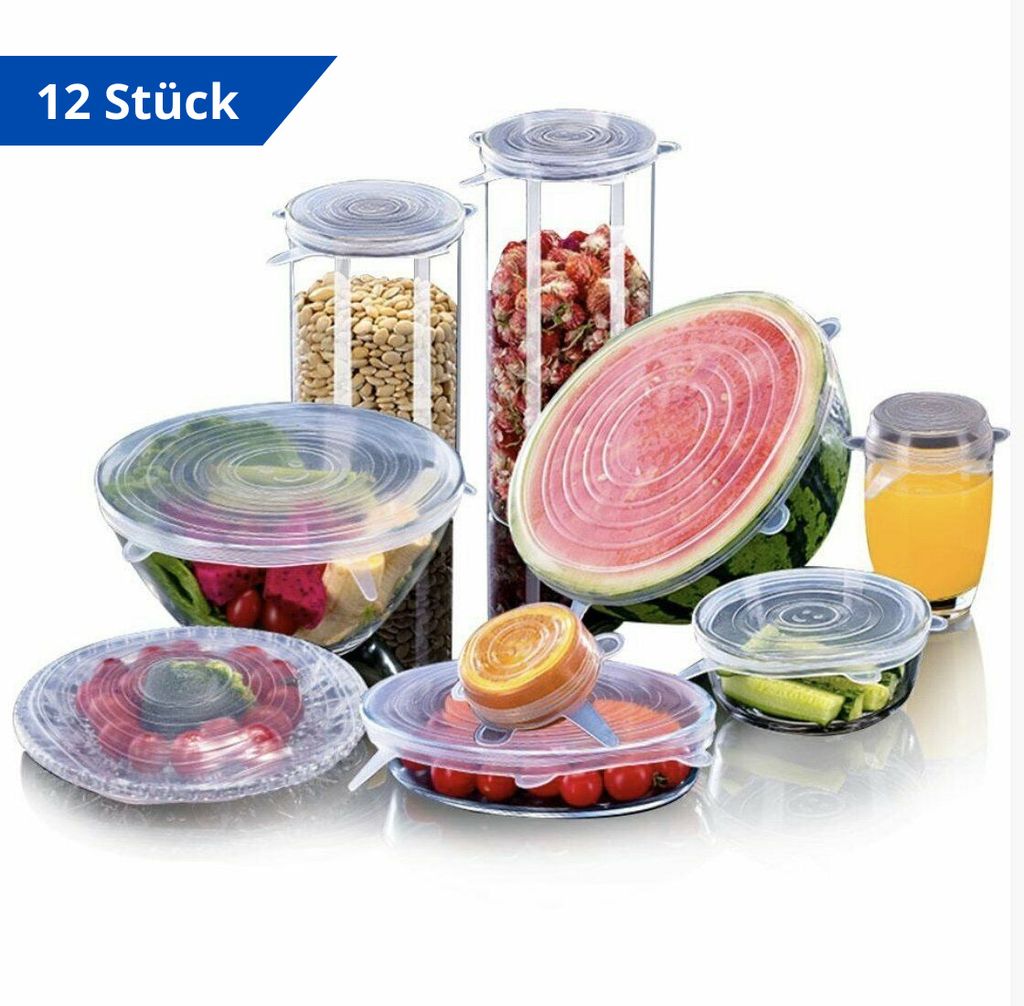 12× Silikondeckel Set Eckig – Wiederverwendbare Dosendeckel Produktbild 
