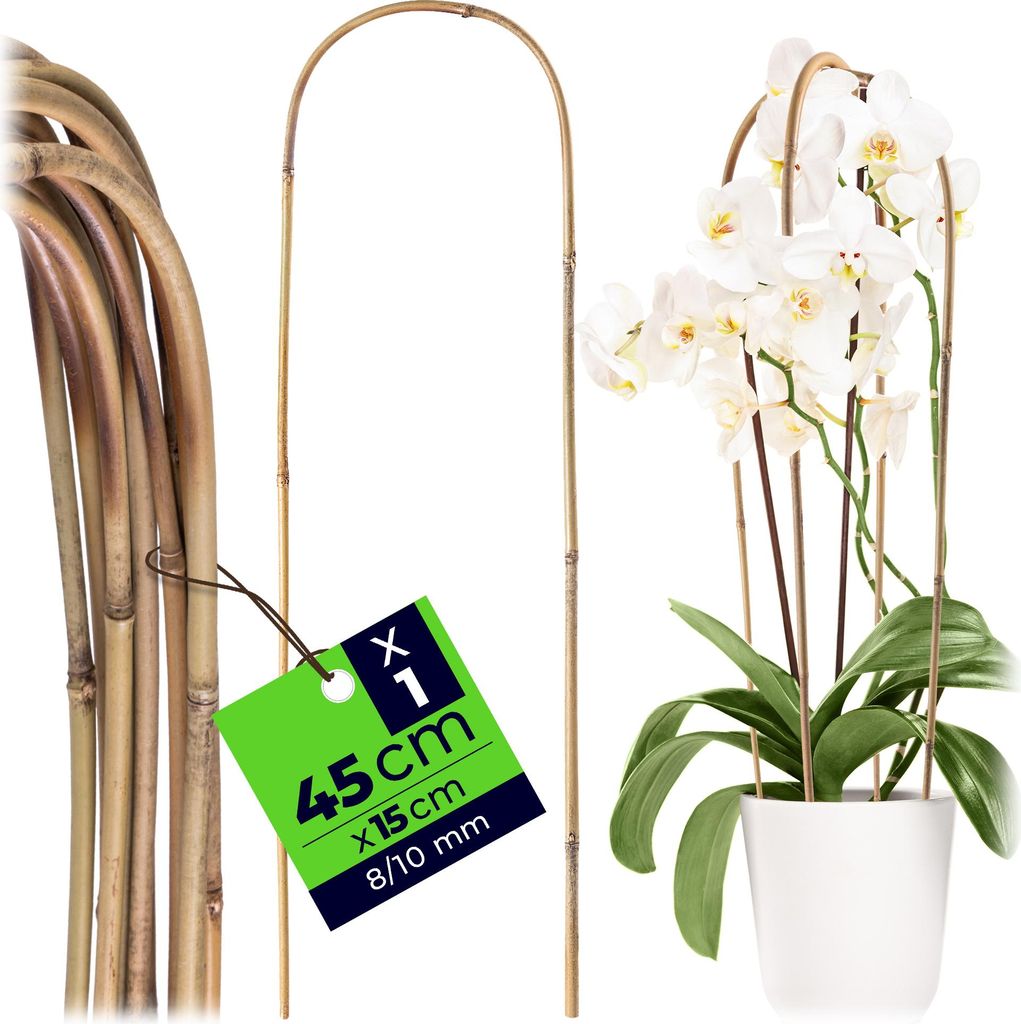 KADAX Bambusstab in U-Form, 45cm x 8/10mm x 15cm, Orchideenstab aus Bambus, stabile Rankhilfe in Bogenform, Pflanzstab für Kletterpflanzen, Rankbogen