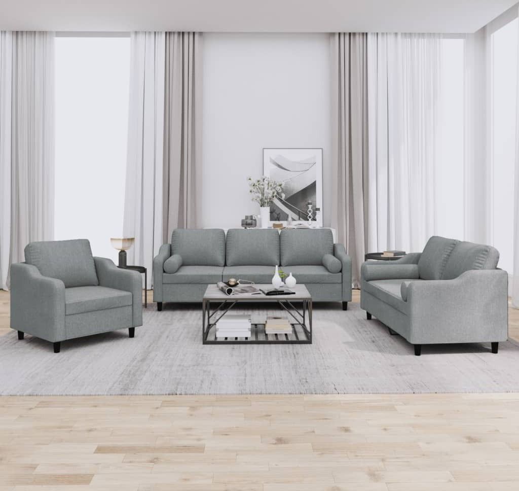 "2026 Promotion" 3-tlg. Sofagarnitur mit kissen - Wohnlandschaft - Hellgrau Stoff - Klassische Sofas CC10910