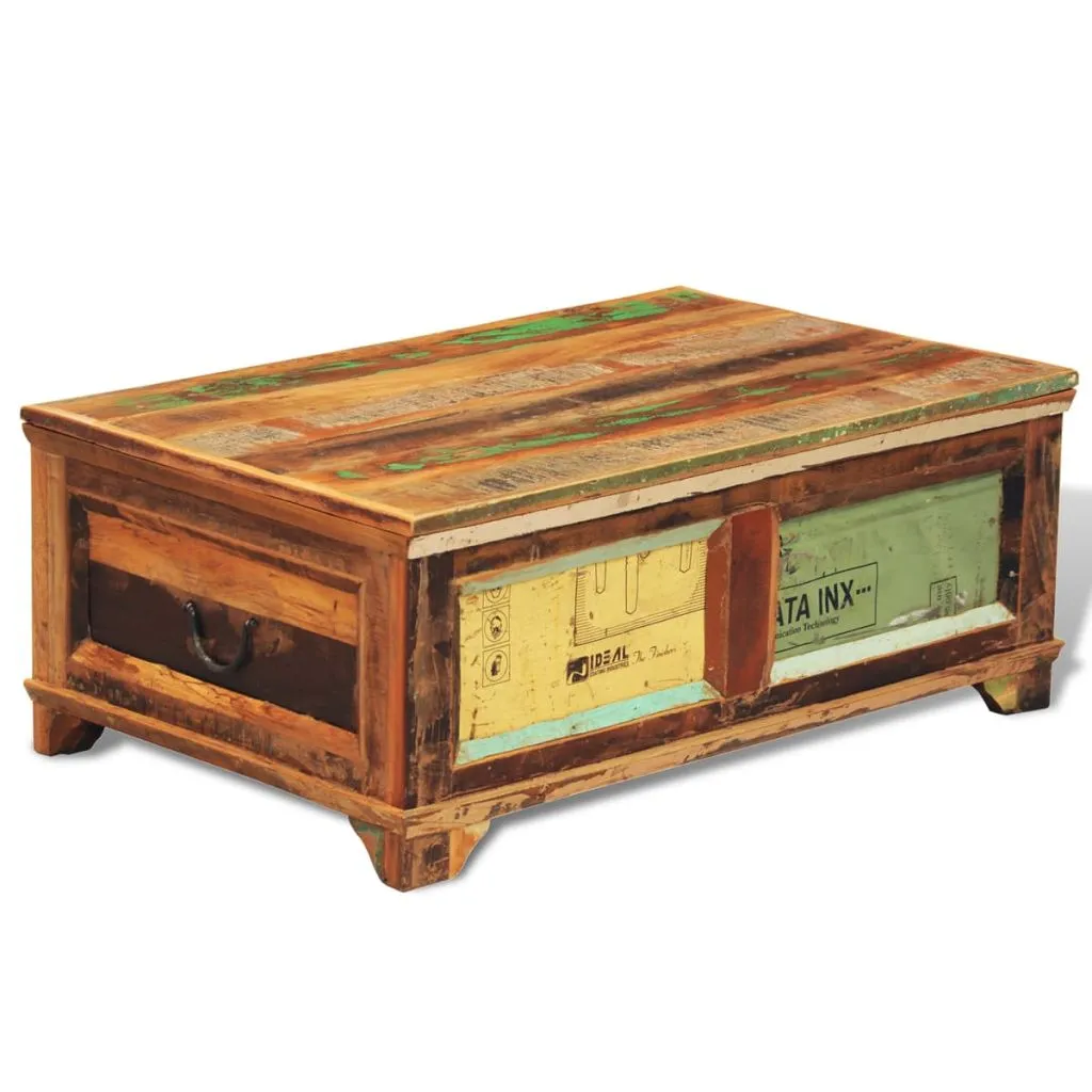 Table Basse Vintage Artisanale en Bois de Récupération avec Niche