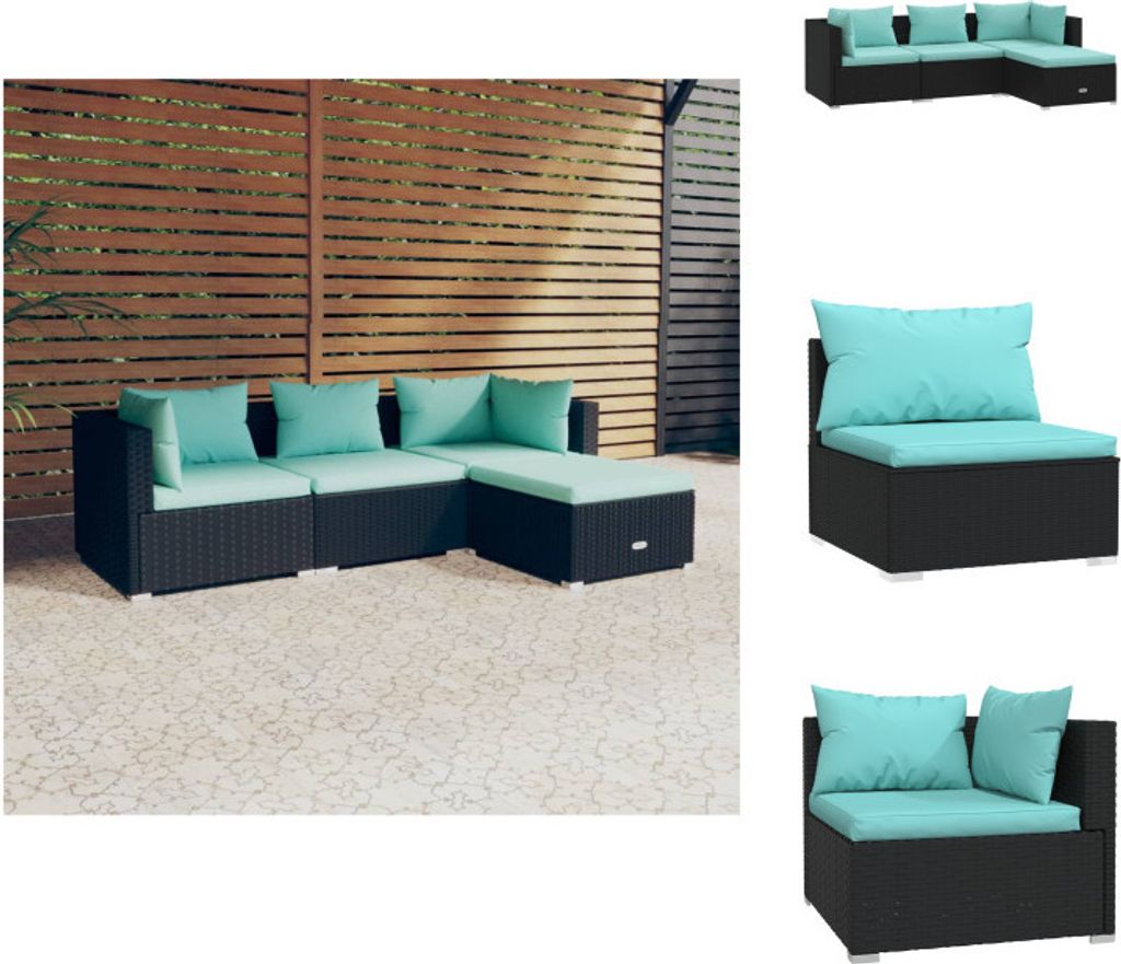 vidaXL 4-tlg. Garten-Lounge-Set mit Kissen Poly Rattan Schwarz - Gartenmöbel-Sets