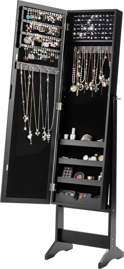 Armoire à bijoux avec miroir pleine longueur et intérieur velours noir