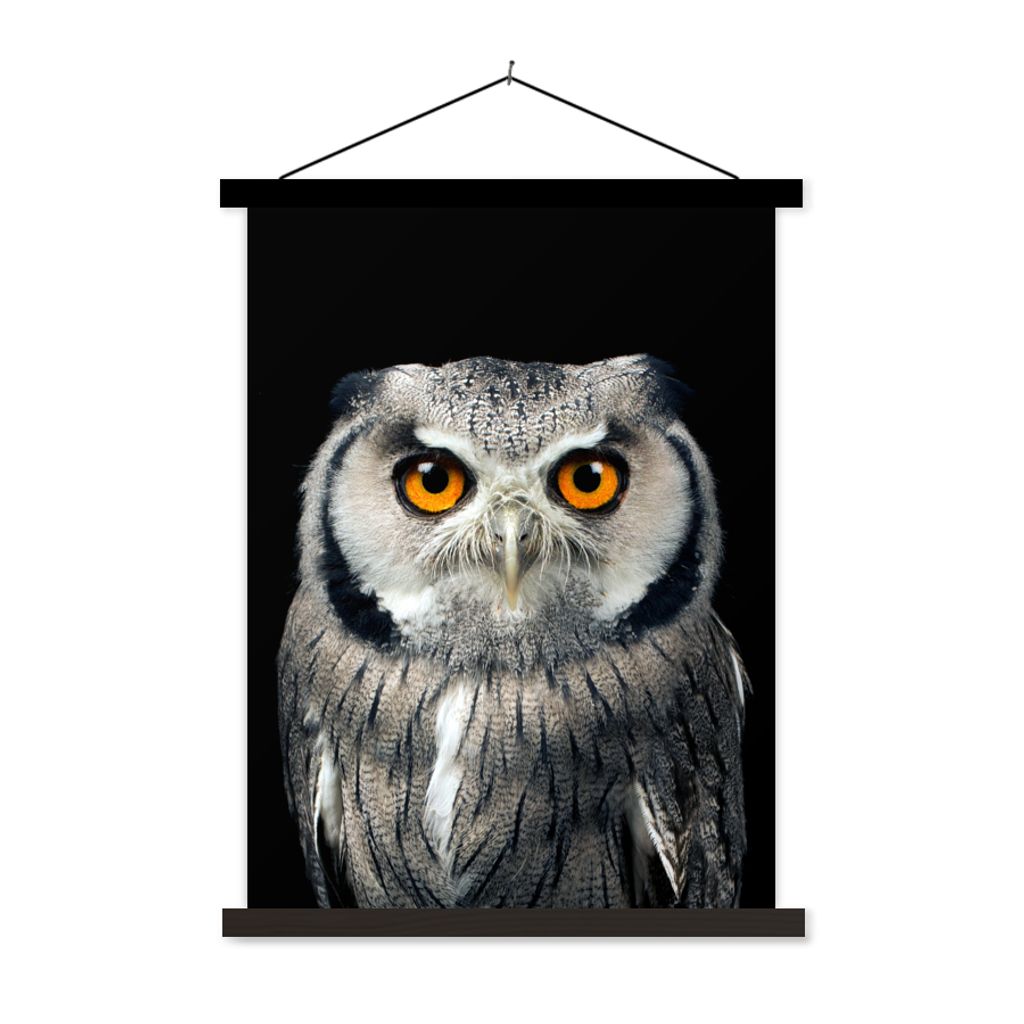 MuchoWow Textilposter Eule - Vogel - Orange - Schwarz 90x120 cm mit schwarzem Rahmen - Dekoration