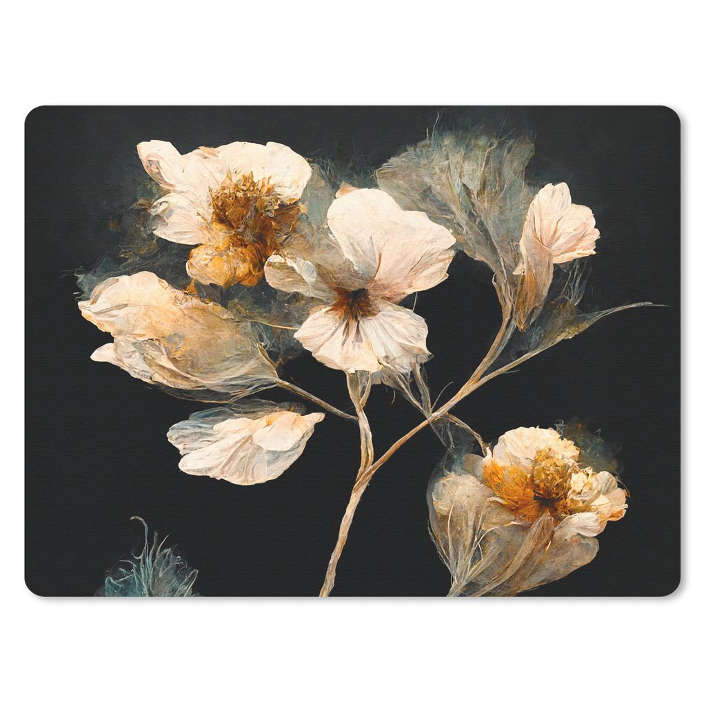 MuchoWow Mauspad Mousepad Blumen - Schwarz - Pflanzen - Vintage 23x19 cm - Mousepads - Maus Mat - Pad - Mausunterlage - Schreibtischunterlage - M...