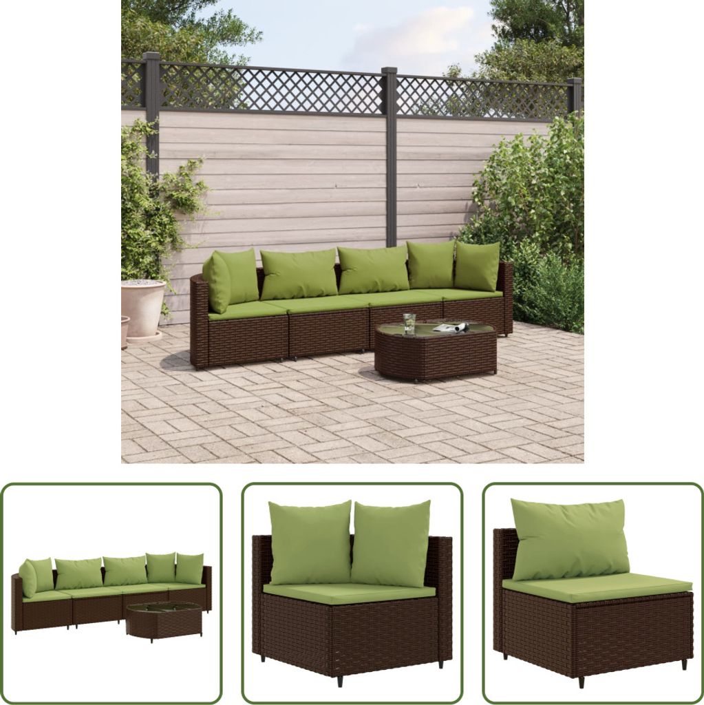 The Living Store 5-tlg. Garten-Sofagarnitur mit Kissen Braun Poly Rattan