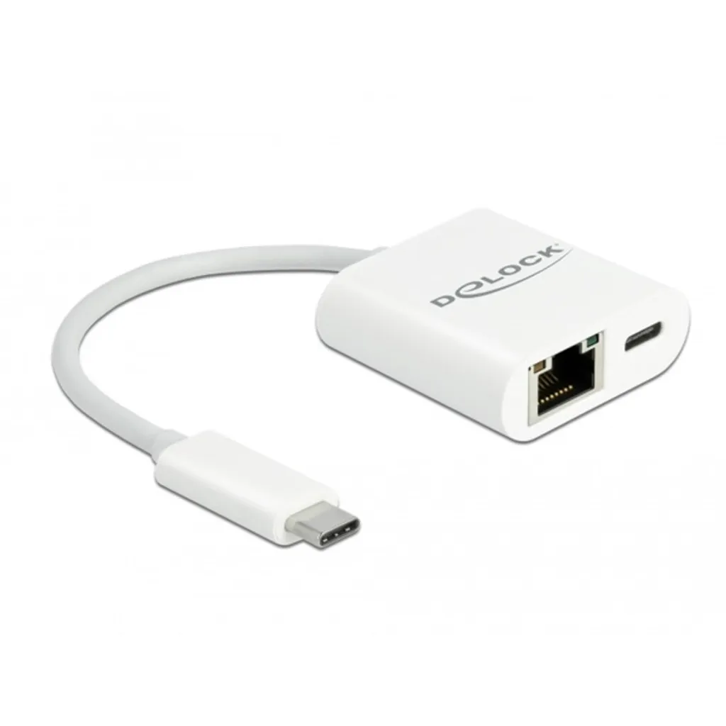 Adaptateur USB-C Gigabit LAN avec Power Delivery 1000 Mbps Blanc Delock