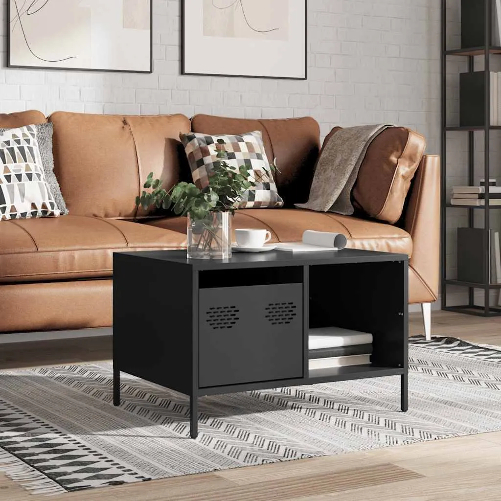 Tavolino Nero vidaXL Acciaio Laminato a Freddo 68,5x50x43,5 cm Industrial - 2