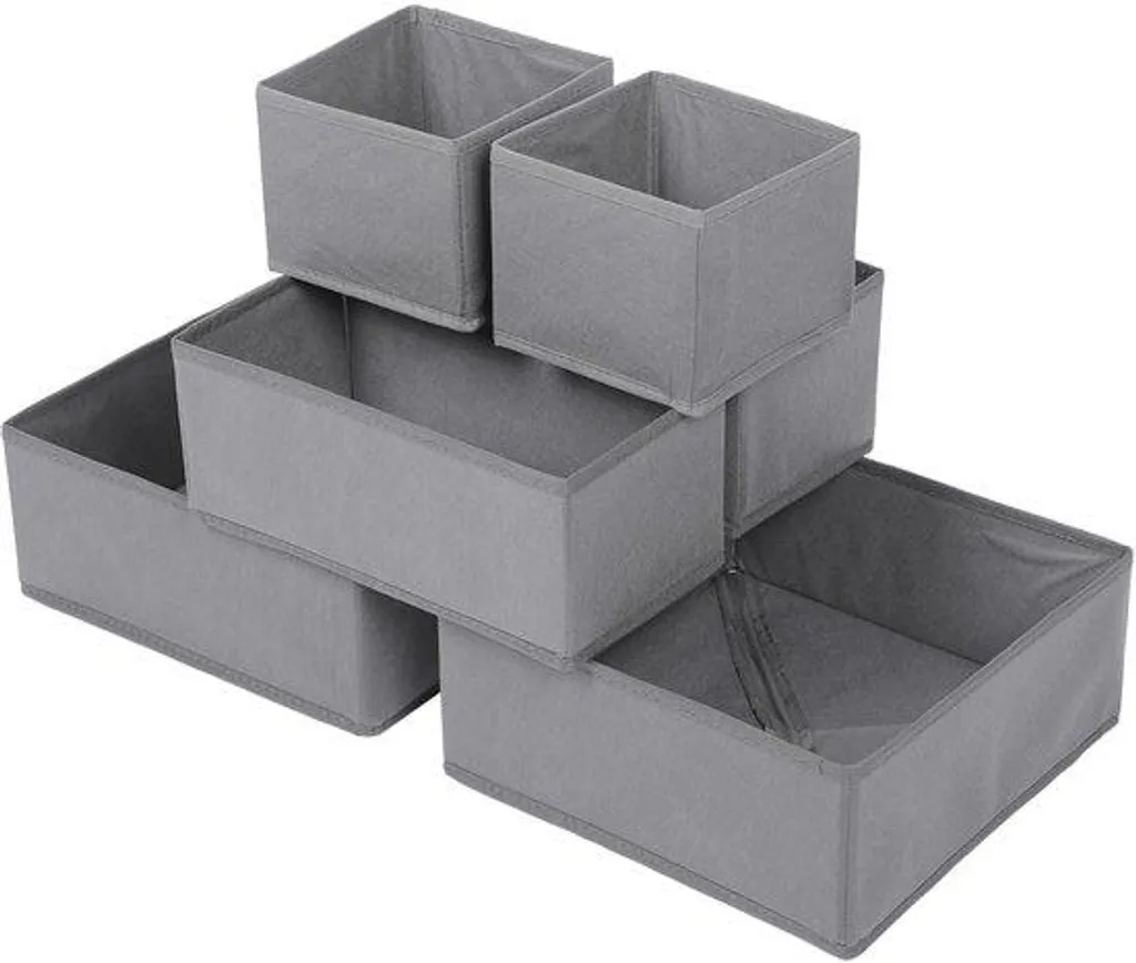 Ensemble de rangement en tissu gris, lot de 6 bacs pliables pour linge