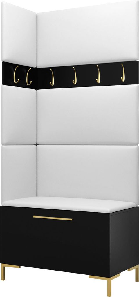 MIRJAN24 Garderoben-Set Zilion IV, Garderobe mit 4 Stück Gepolstertes Wandpaneel Pag 84x42 und 3 Stück 42x42 (Schwarz + Gold, Soft 017)
