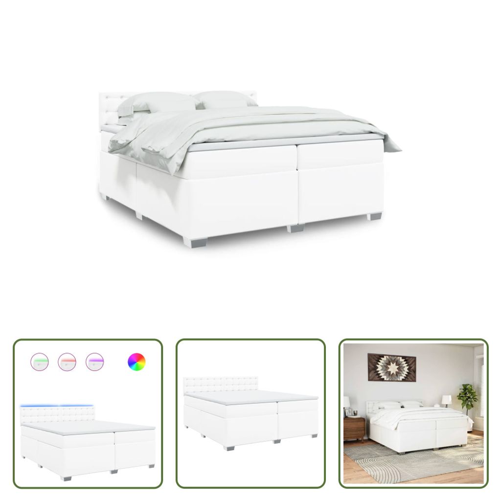 The Living Store Boxspringbett mit Matratze Weiß 200x200 cm Kunstleder