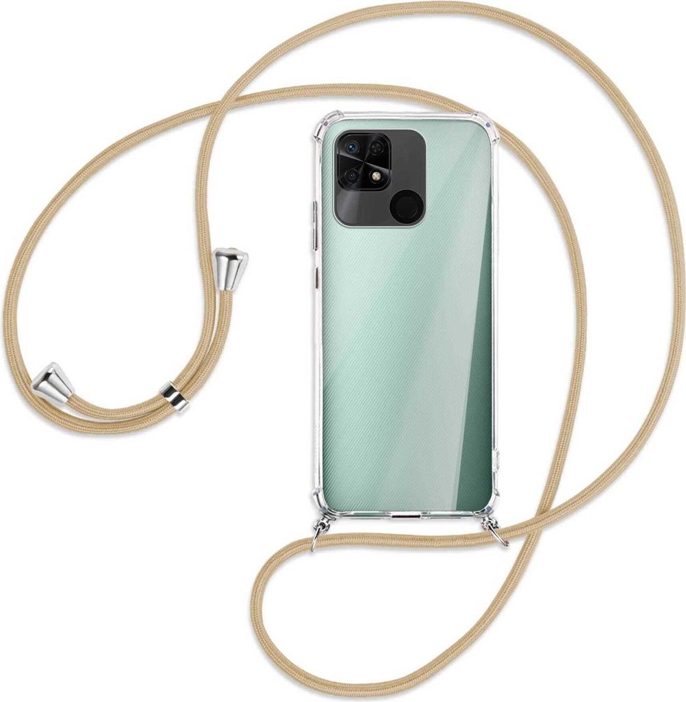 Handykette Backcover-Schutzhülle mit Band (Metall silberfarben) für Xiaomi Redmi 10C - caramel
