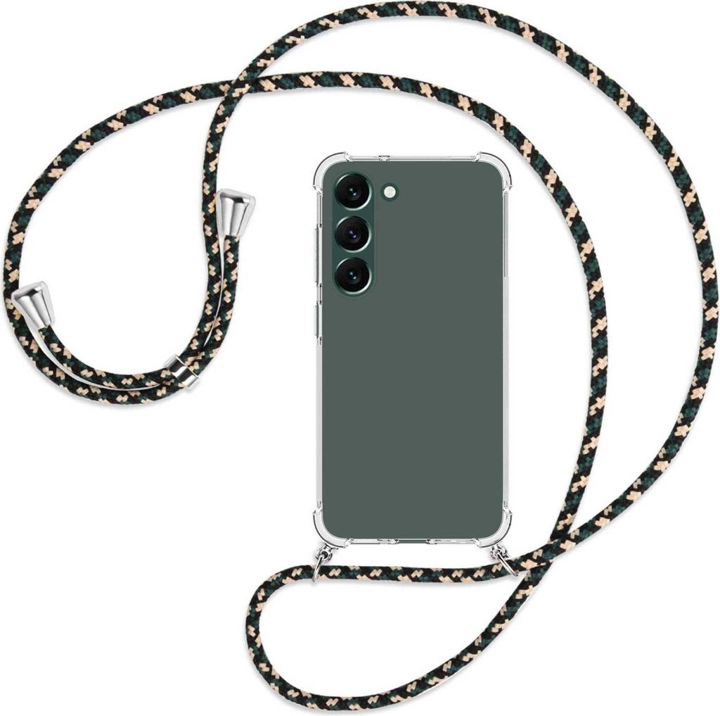 Handykette Backcover-Schutzhülle mit Band (Metall silberfarben) für Samsung Galaxy S23 Plus - camouflage