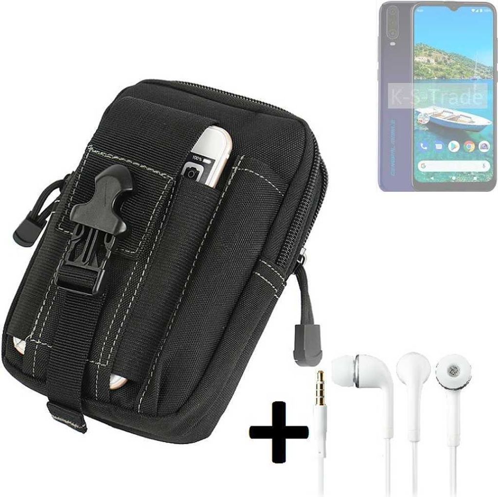 K-S-Trade Gürteltache + Kopfhörer kompatibel mit General Mobile Gm 10 Gürtel Tasche Holster Schutz Hülle Handy Hülle schwarz inkl. Extrafächer