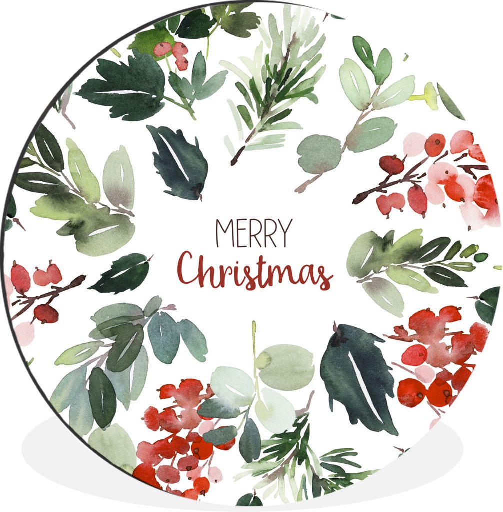 MuchoWow Aluminium Wandkreis Weihnachten - Zitat - Aquarell Ø 30 cm Wanddeko Modern Wohnzimmer - Wand Bild - Wohnzimmer - Runde Bilder - Alubild...