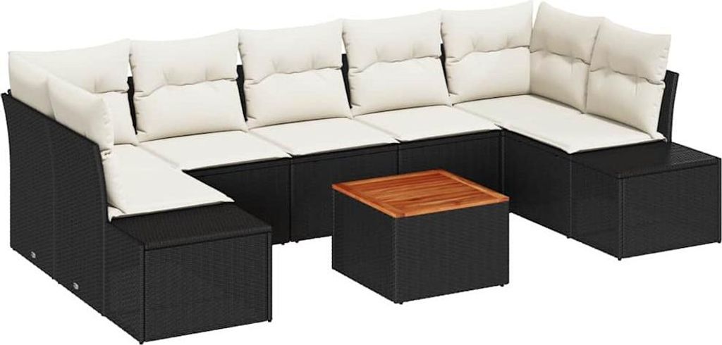 vidaXL Gartensofa-set mit Kissen 8 pcs Schwarz Poly-Rattan