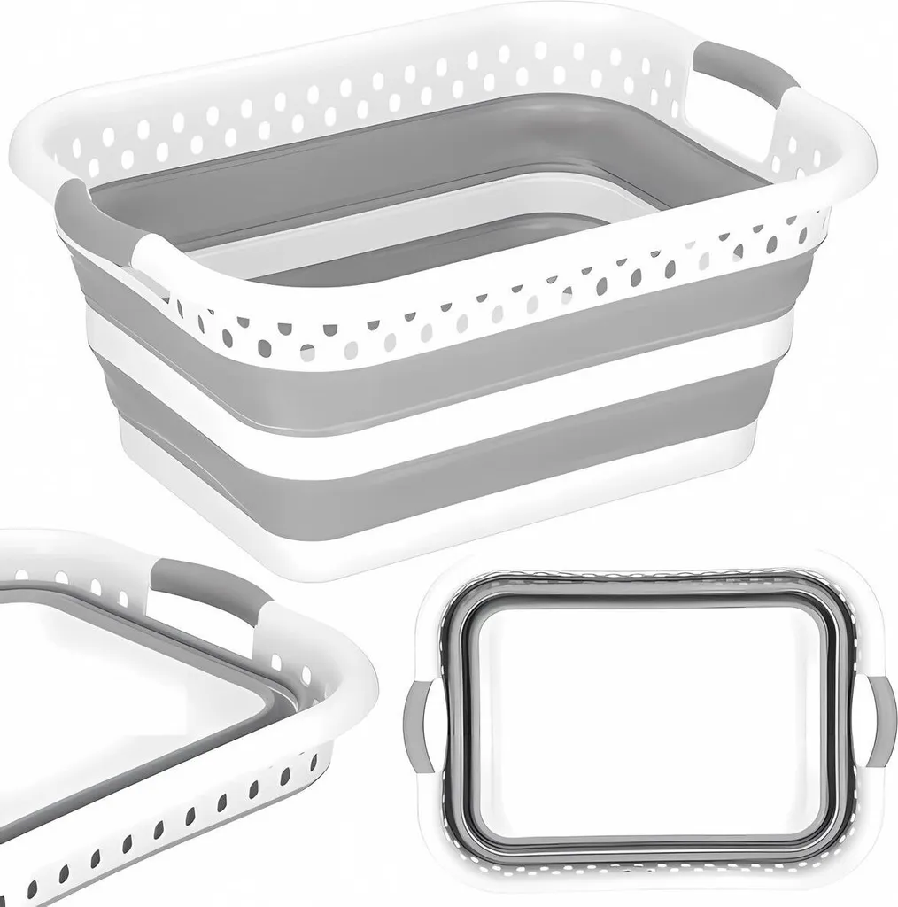 Panier à linge pliable 24 litres lot de 2 bacs de rangement gris - 9