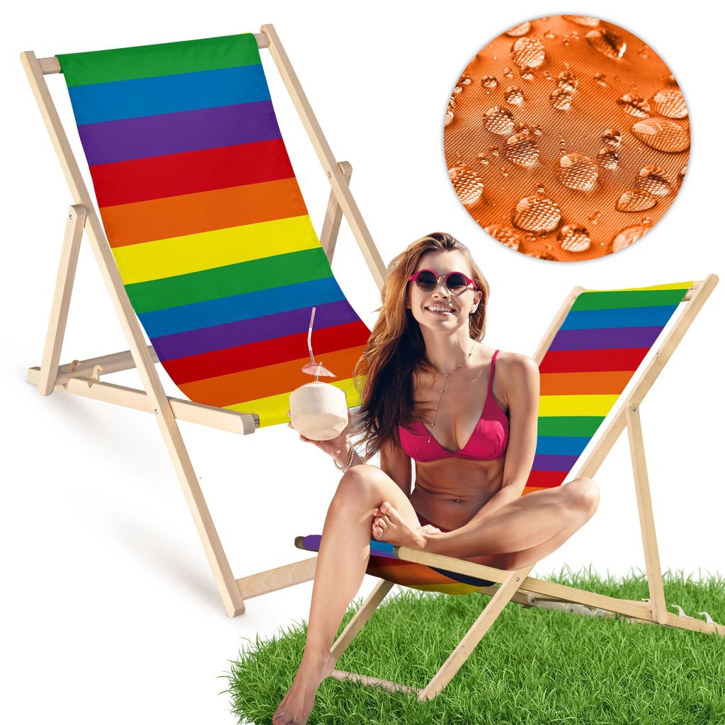 Holz Liegestuhl klappbar „LGBT Rainbow“ – Gartenstuhl Relaxstuhl Sonnenliege Balkon Terrasse 