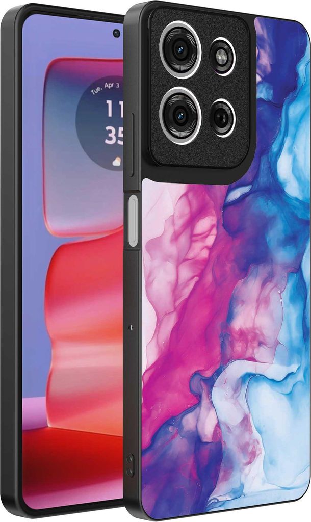 Fit für Motorola Edge 50 Pro Telefon Fall mit rosa blau Marmor Print - TPU Backcover Fall Rose blau Marmor Design - Smartphonica
