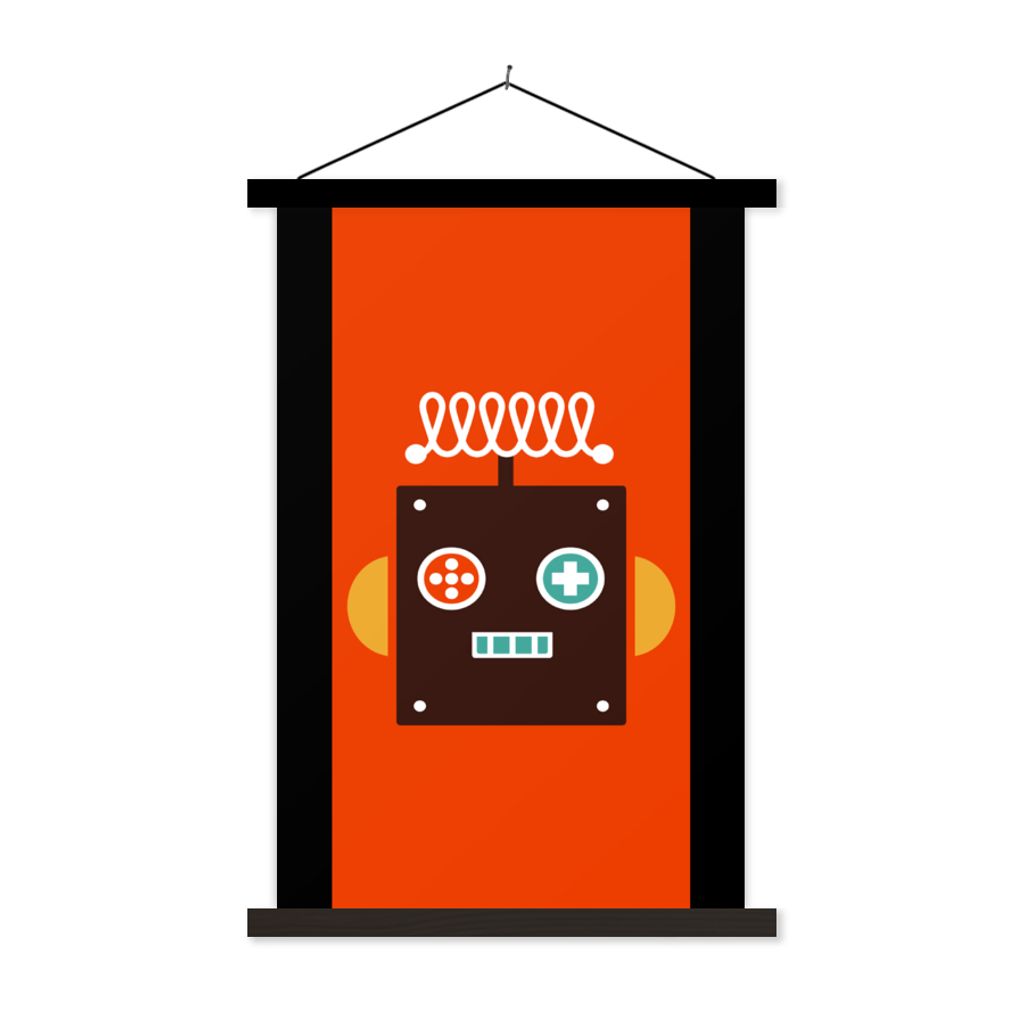 MuchoWow Textilposter Roboter - Formen - Gesicht - Orange - Jungen - Kinder 90x180 cm mit schwarzem Rahmen - Dekoration Wohnzimmer