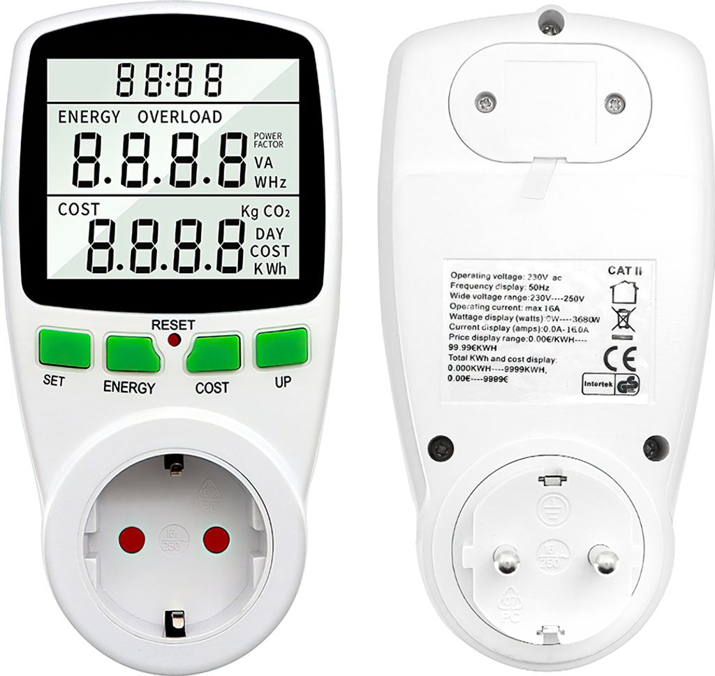 Energiekostenmessgerät mit Überlastschutz – Stromzähler für Steckdose, 3600W Leistungsmessung, Stromverbrauchszähler und Kostenüberwachung