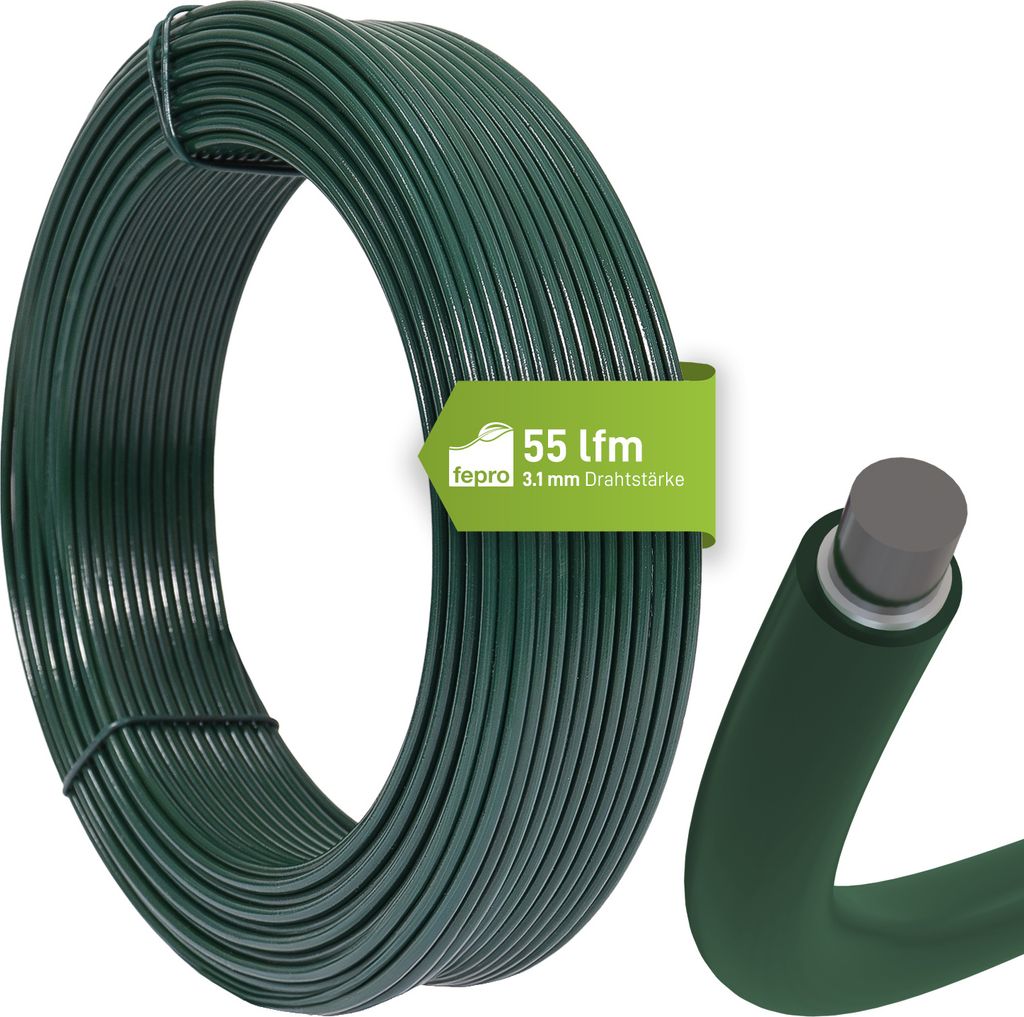 Fepro® Spanndraht 3,1 mm x 55 m, grün, verzinkt und Produktbild 
