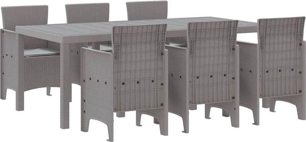 vidaXL Garten Essgruppe 7 pcs Hellgrau Polt Rattan