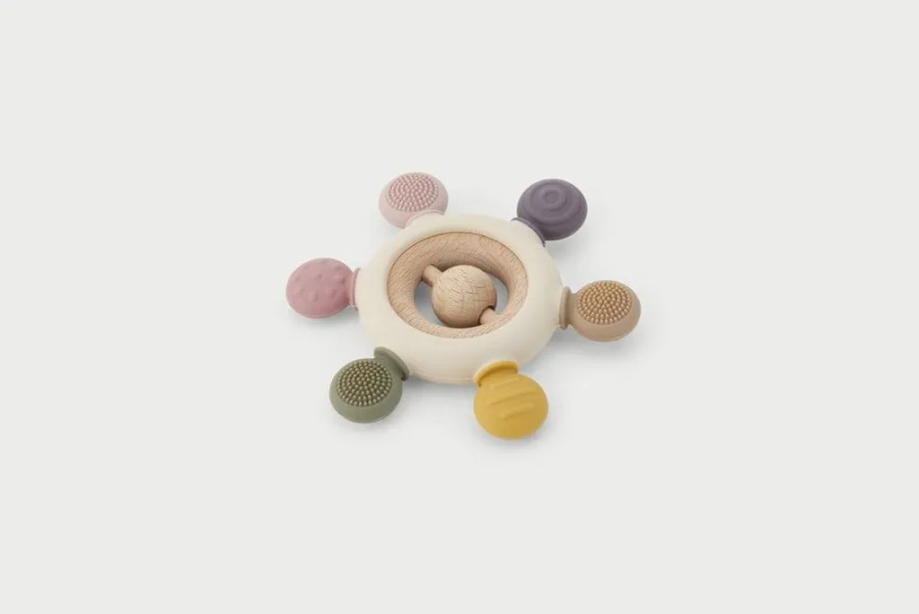 Jouet de dentition et hochet silicone bébé TickiT texture naturelle