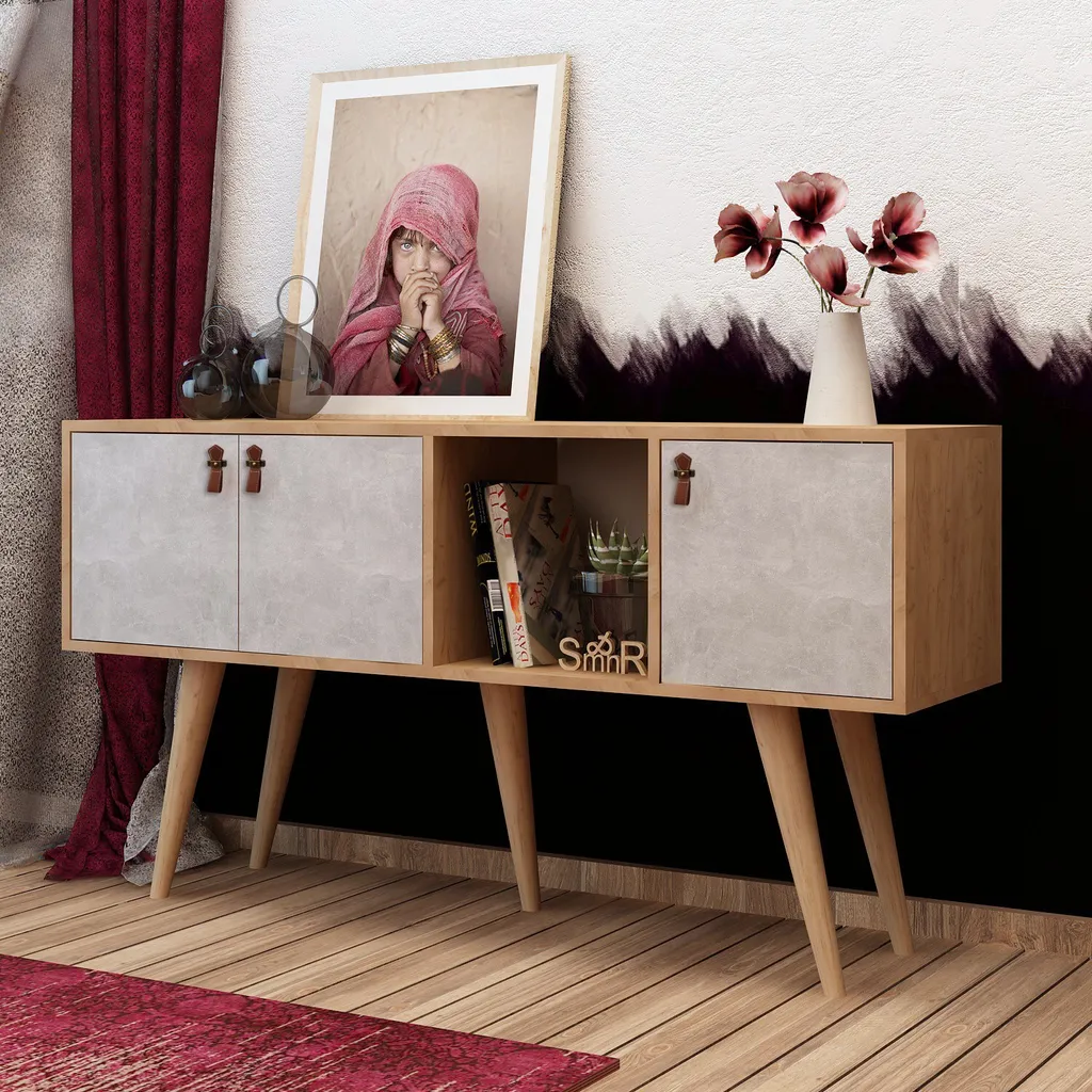 Buffet en mélaminé chêne 140 cm Plamen - Finition robuste et chic - 2