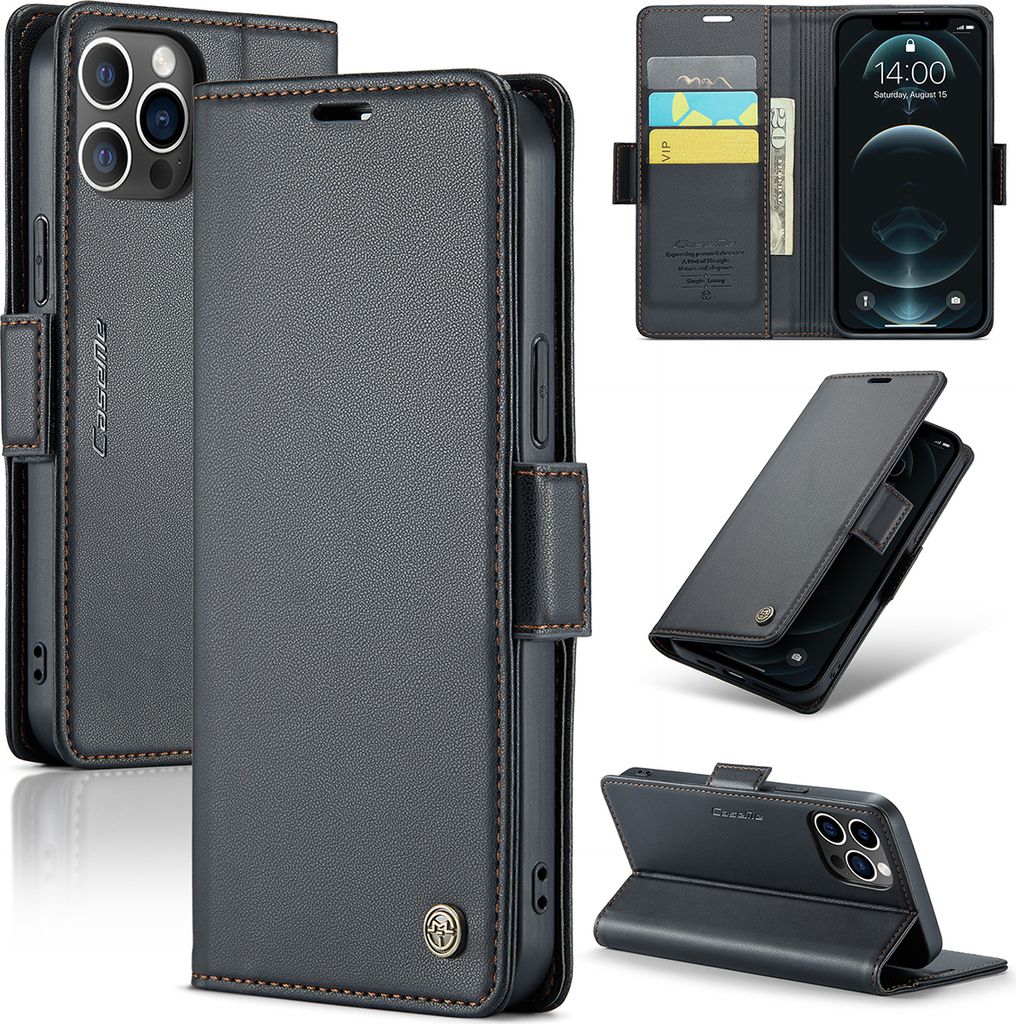 iPhone 12 Pro Hülle, Leder Brieftasche Kartenfach Schutzhülle mit Standfunktion für iPhone 12 / 12 Pro Schwarz