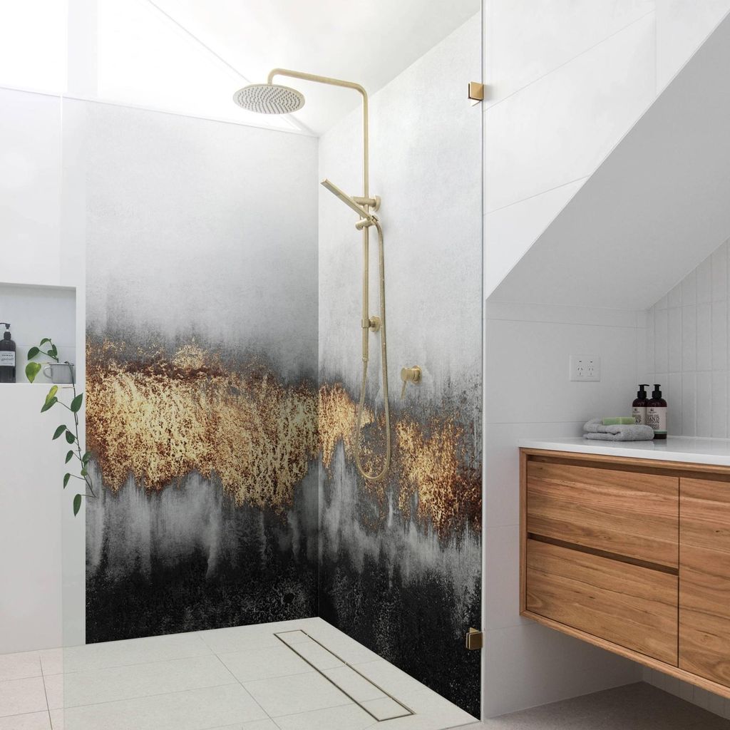 Duschrückwand originell selbstklebend - 0.35 mm Wandpaneel wasserfest Design gold Aquarell Abstrakt Badrückwand fugenlos Smart matt 100x200 cm