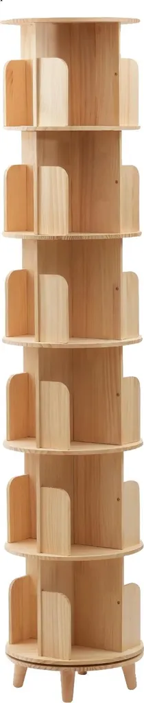 Étagère de rangement rotative 6 étages en bois jaune clair pour salon chic