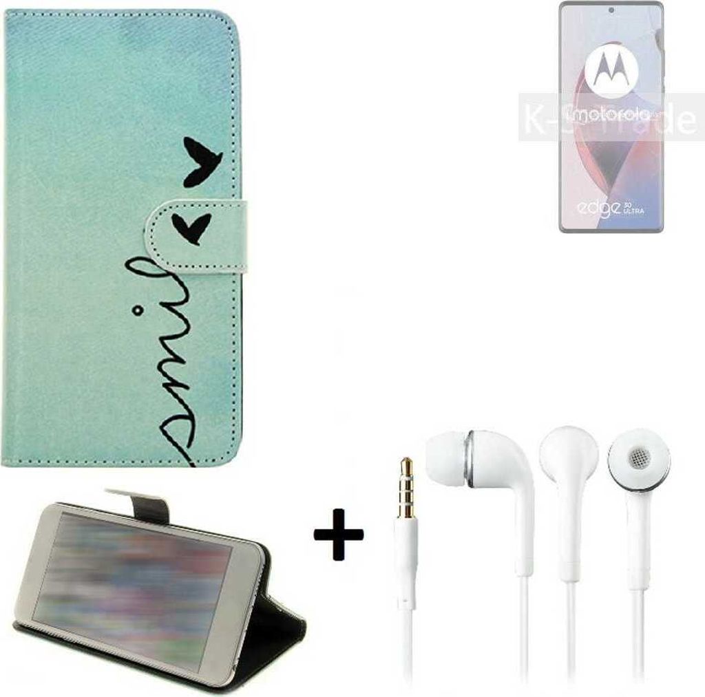 K-S-Trade Schutz Hülle Handy Hülle kompatibel mit Motorola Edge 30 Ultra 360° Wallet Case Schutz Hülle ''smile'' inkl. Ohrstöpsel Smartphone