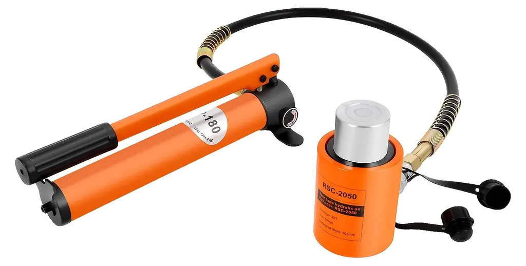Pompe hydraulique manuelle orange en acier forgé et débit constant