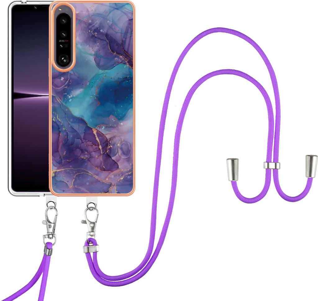 Sony Xperia 1 IV Handykette Hülle, Muster TPU Bumper Schutzhülle mit verstellbarem Tragegurt für Sony Xperia 1 IV Lila