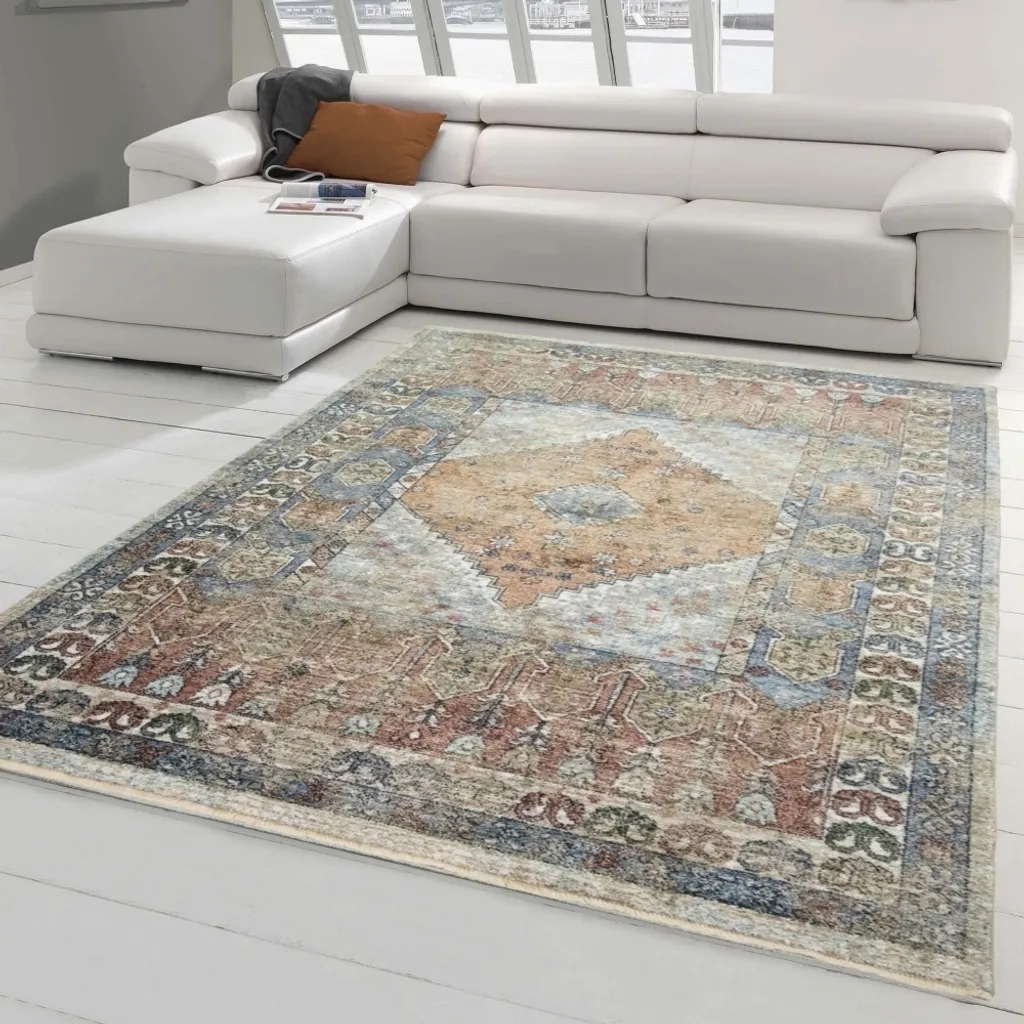 Tapis de salon persan multicolore 120x170 cm avec motifs de fleurs