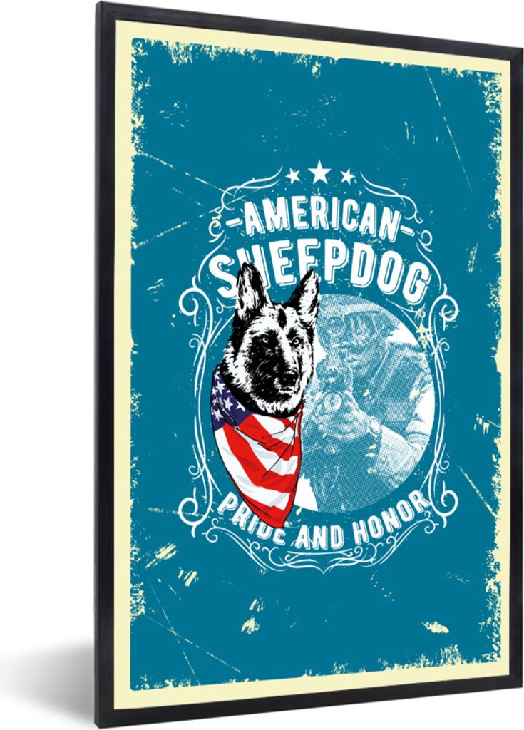 MuchoWow MuchoWow Gerahmtes Poster Jahrgang - Armee - Hund 60x90 cm - Poster mit zchwarzem Bilderrahmen - Kunst