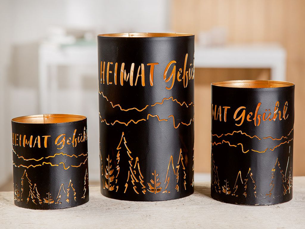 GILDE Windlicht, zylindrisch, "Heimat Gefühl", Spruch, Produktbild 