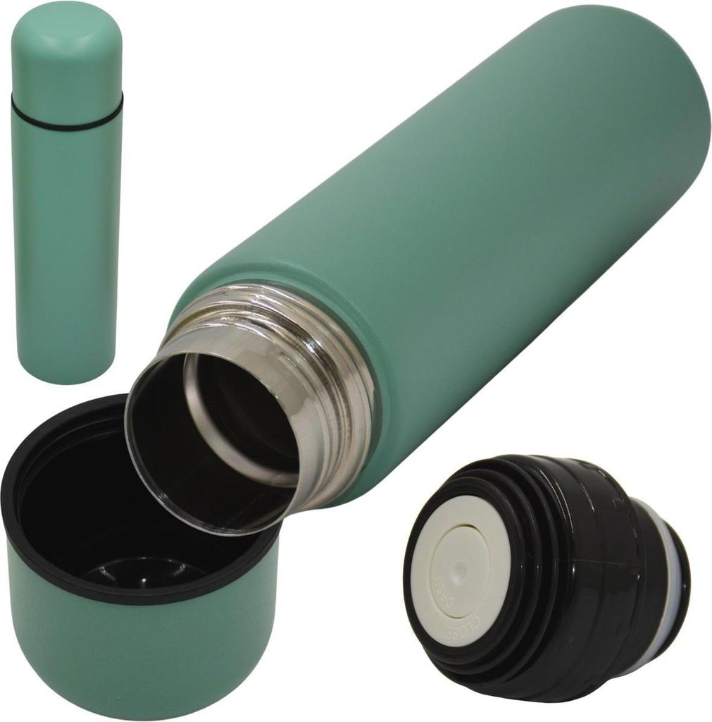 Excellent Houseware Thermosflasche 500 ml Edelstahl Hellblau – Isolierflasche mit Automatikverschluss, Doppelwandig, Auslaufsicher, Deckel als Be...