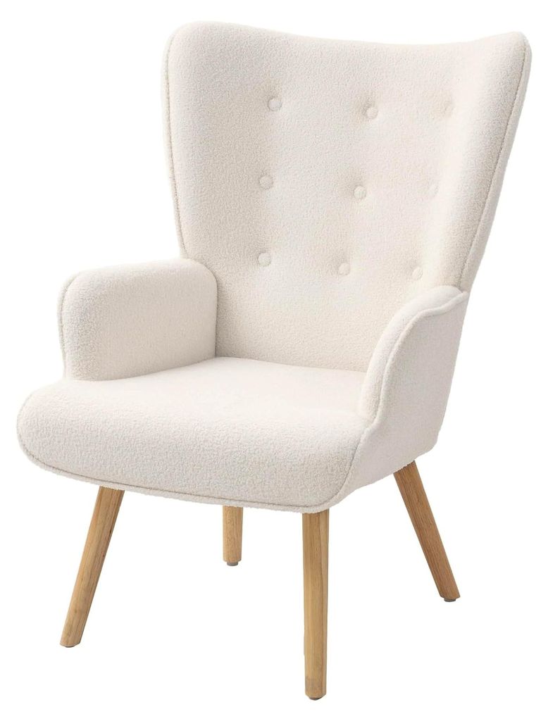 Loungesessel aus Frottee, moderner gepolsterter Sessel mit Holzbeinen, Armlehnen und ergonomischer Rückenlehne, für Esszimmer, Wohnzimmer, Schlaf...
