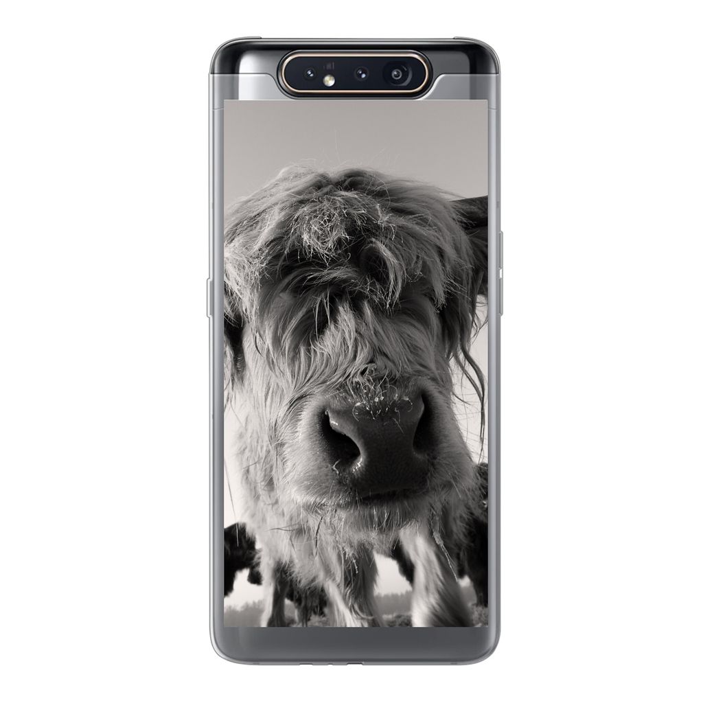 MuchoWow Handyhülle Schutzhülle Hülle für Samsung Galaxy A80 Schottischer Highlander - Schwarz - Weiß - Tiere Silikon Softcase Handy Hülle ...