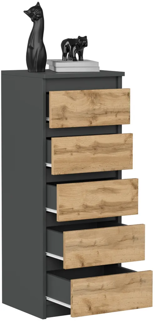 Commode VBChome 5 tiroirs 40x39x105 cm Anthracite et Chêne élégant - 2