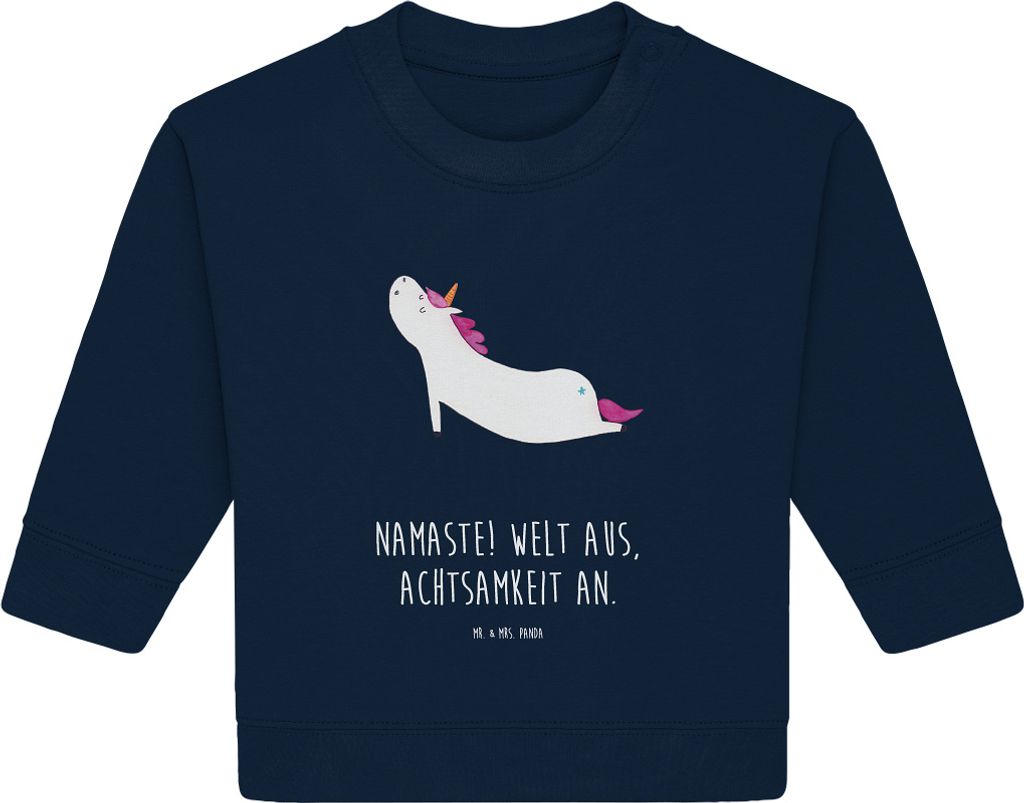 Mr. & Mrs. Panda Organic Baby Pullover Einhorn Yoga 24. - 36. Monat - French Navy - Geschenk, Süß, Bullover, Sport, Namaste, Unicorn, Lustig