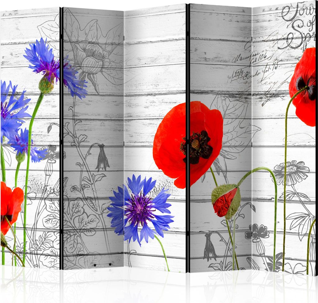 Akusticher Raumteiler Mohnblumen Foto Paravent 225x172 cm beidseitig auf Vlies-Leinwand bedruckt Akustikschaum Trennwand Spanische Wand Sichtschutz...