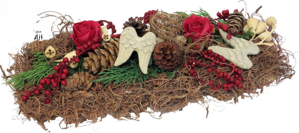 Grabschmuck Grabfries mit Foamrosen und Engelflüge, Produktbild 